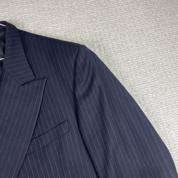 Ermenegildo Zegna Blazer Navy w/ Brown Chalk Stripe Double Breasted Wool Sz 46W - Picture 4 of 16
